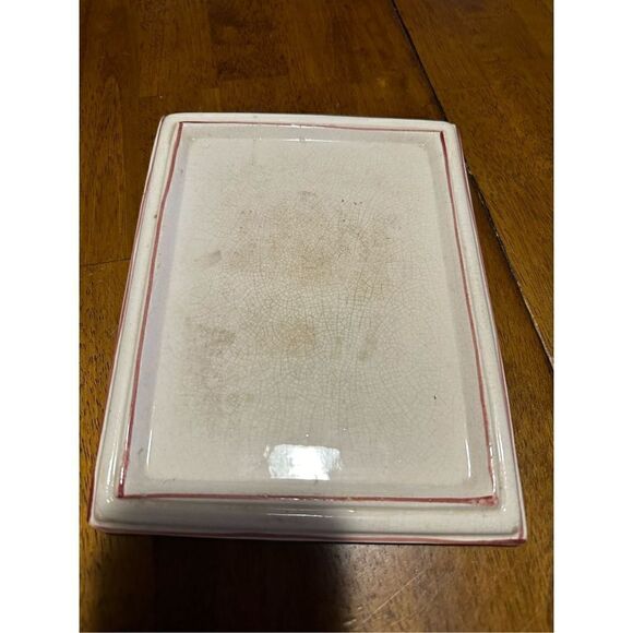 Vintage Glazed Pottery Lidded Cheese Server Cream Floral Pattern Large Keeper - Picture 7 of 15